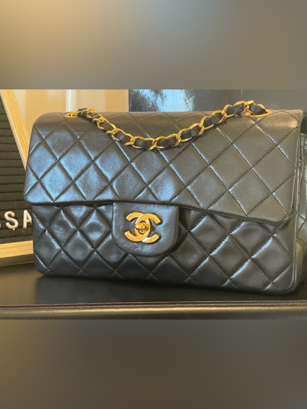 CHANEL Black Quilted Shoulder Bag with Gold Chain - Picture 2 of 16